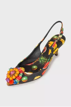 Textile slingbacks with decor