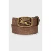 Leather belt with logo buckle