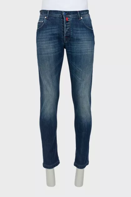 Men's dark blue button-down jeans