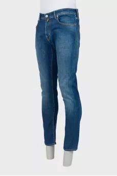 Men's blue jeans with yellow seam