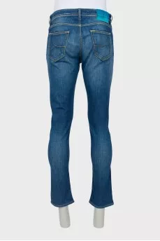 Men's blue jeans with yellow seam