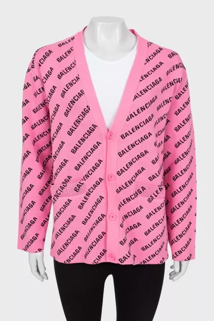 Pink cardigan with brand logo