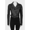 Cropped leather jacket with back print