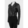 Cropped leather jacket with back print