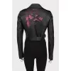 Cropped leather jacket with back print