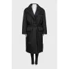 Black maxi down jacket with belt