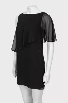Silk black dress with frill