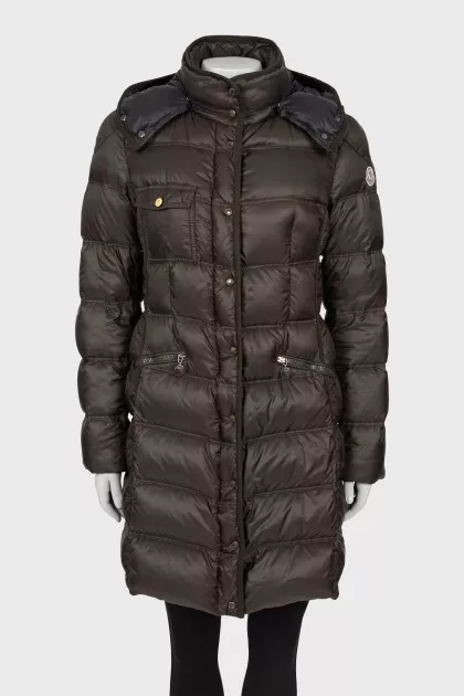 Dark green quilted down jacket