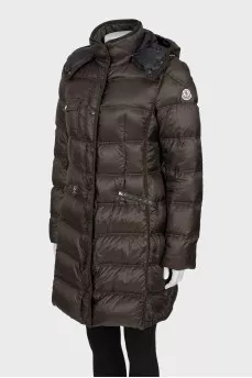 Dark green quilted down jacket