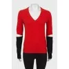 Cashmere sweater with accent sleeves