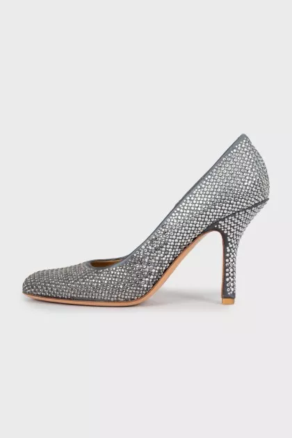 Textile shoes decorated with rhinestones