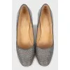 Textile shoes decorated with rhinestones