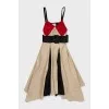 Combined color dress with belt