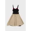 Combined color dress with belt