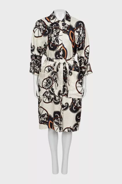 Printed silk shirtdress