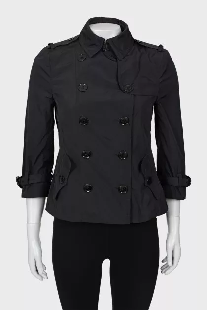 Cropped black trench coat