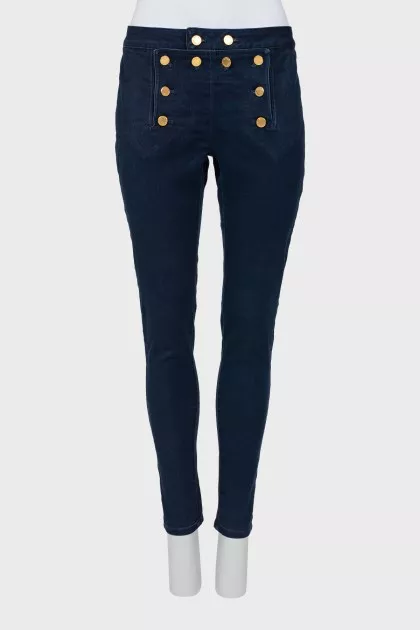 Dark blue jeans with gold buttons