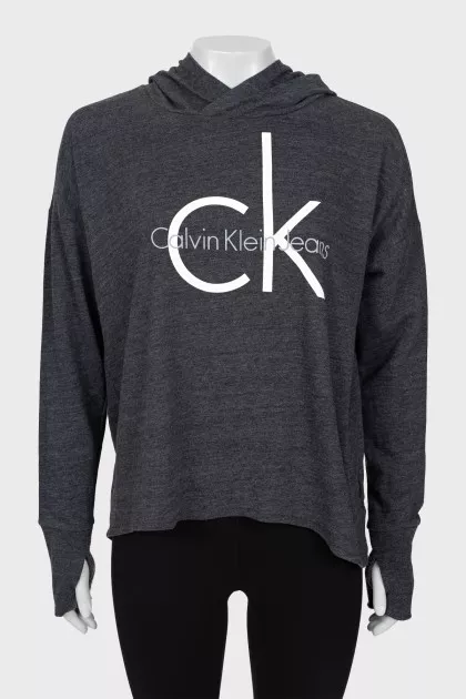 Gray hoodie with brand logo