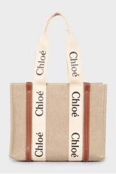 Linen tote bag with brand logo