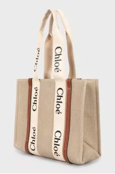 Linen tote bag with brand logo