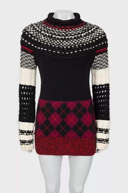Knitted mini dress with high neck