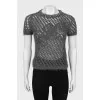 Knitted T-shirt decorated with rhinestones