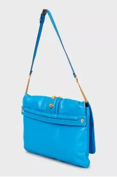 Blue clutch bag with gold hardware