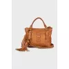 Brown leather bag with keychain