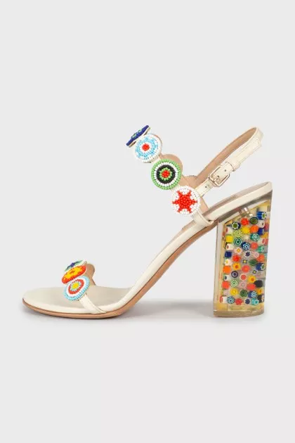Leather sandals with appliqué