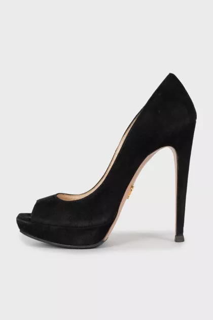 Suede black stilettos