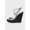 Silver woven wedge sandals