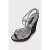 Silver woven wedge sandals