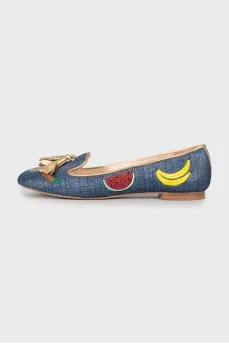 Ballet shoes decorated with embroidery and rhinestones