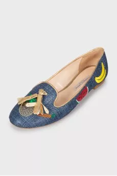 Ballet shoes decorated with embroidery and rhinestones