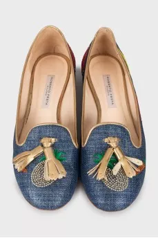 Ballet shoes decorated with embroidery and rhinestones
