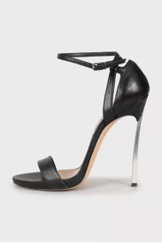 Leather sandals with silver heels