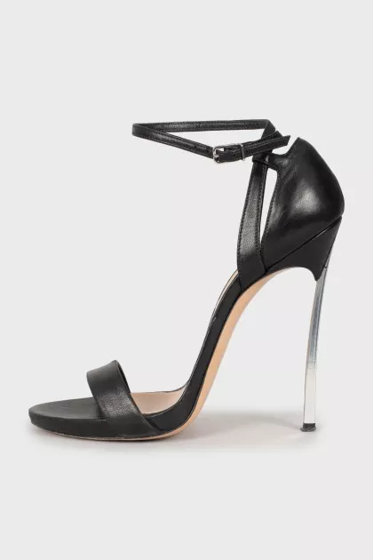 Leather sandals with silver heels