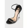 Leather sandals with silver heels