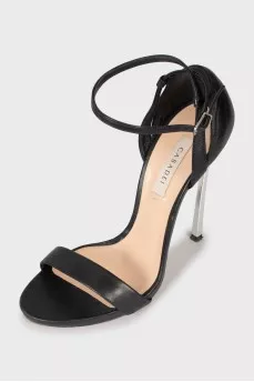 Leather sandals with silver heels