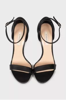 Leather sandals with silver heels