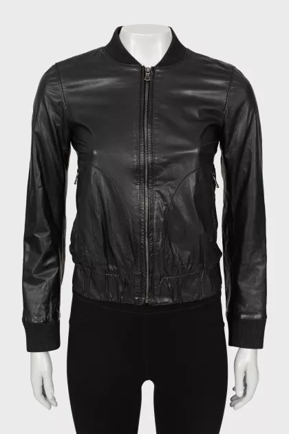Black leather jacket with silver hardware
