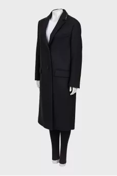 Wool coat with studded collar