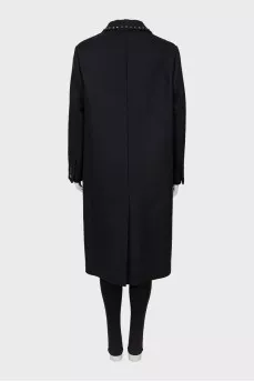 Wool coat with studded collar