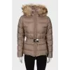 Quilted down jacket with belt