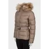 Quilted down jacket with belt
