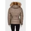 Quilted down jacket with belt