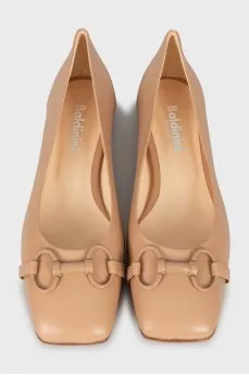 Beige square toe ballet shoes