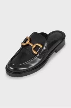 Leather mules with gold-tone hardware