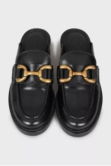 Leather mules with gold-tone hardware