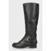 Black leather boots with buckle